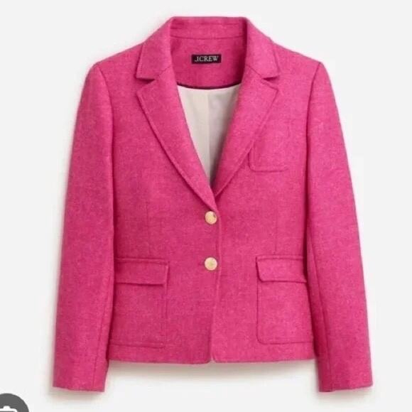 J.Crew Pink English Wool Shrunken-Fit Blazer Jacket Size 16 gold Buttons Classic - Picture 2 of 9